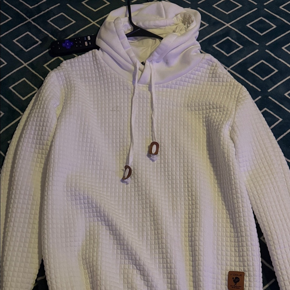 Men's White Textured Hoodie Sweater